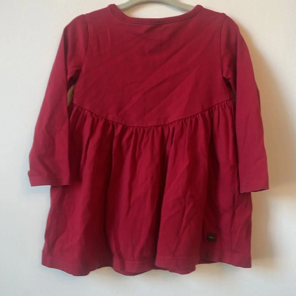 Tea Collection girl dress berry red white floral bird long sleeve 12 to 18 mo - Picture 2 of 7